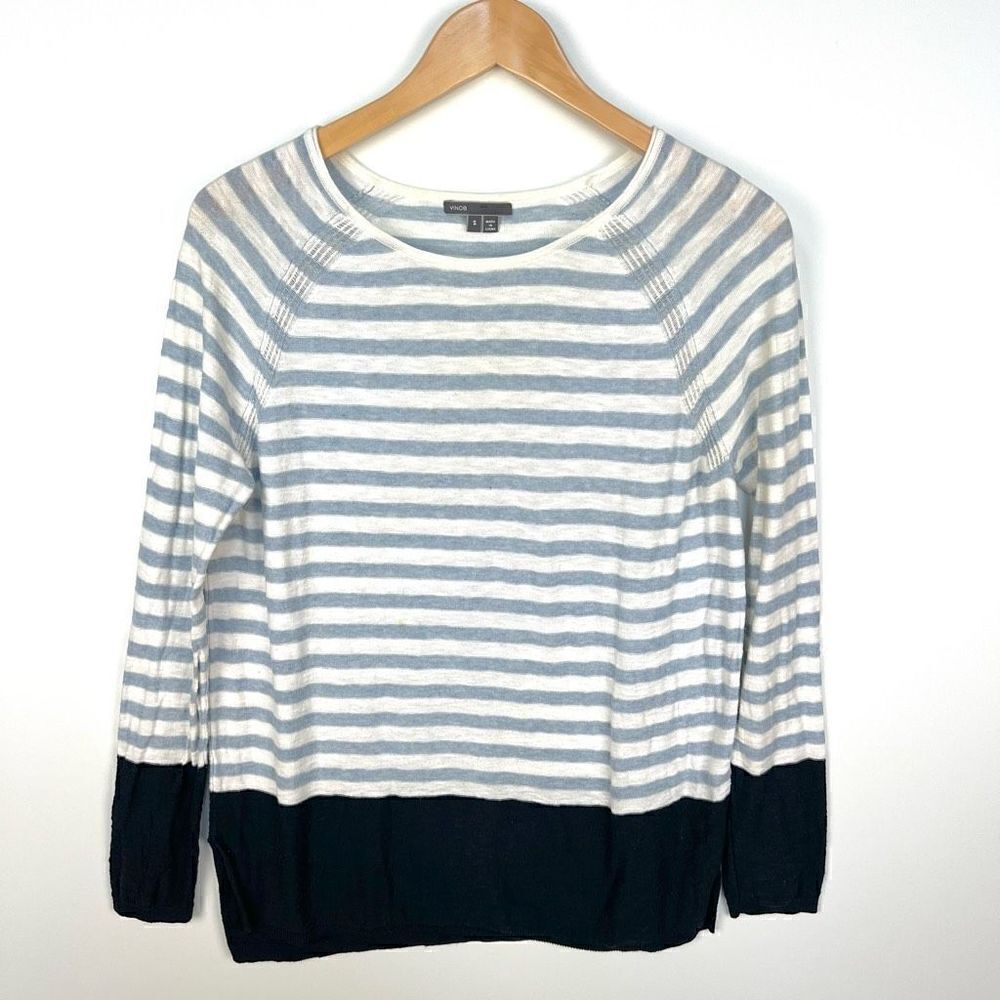 Vince Cotton Striped Sweater Lightweight Blue White Coastal Nautical size S